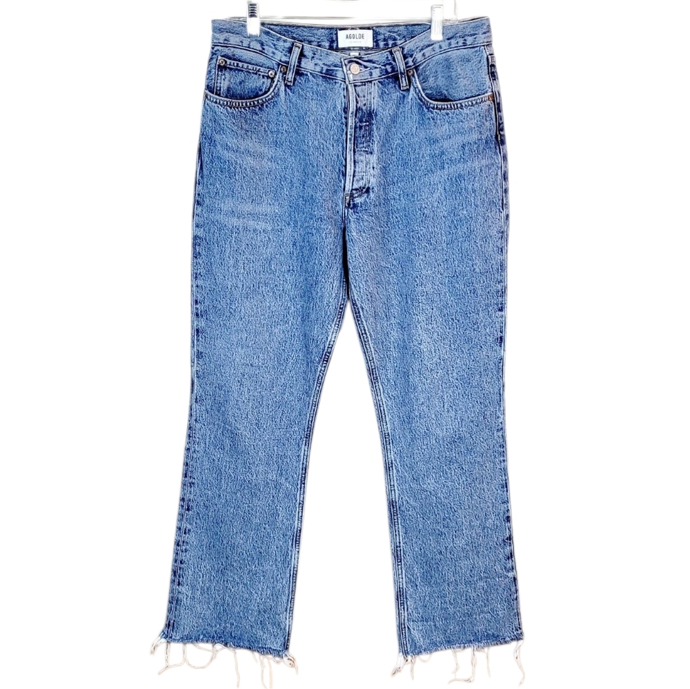 AGOLDE Relaxed Boot Bootcut Raw Hem Vintage Wash Button Fly Denim Jeans Size 30 - Picture 3 of 12